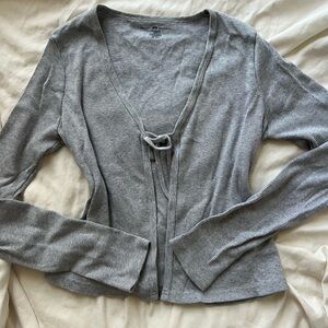 Brandy Melville Gray Ribbed Wrap Cardigan
